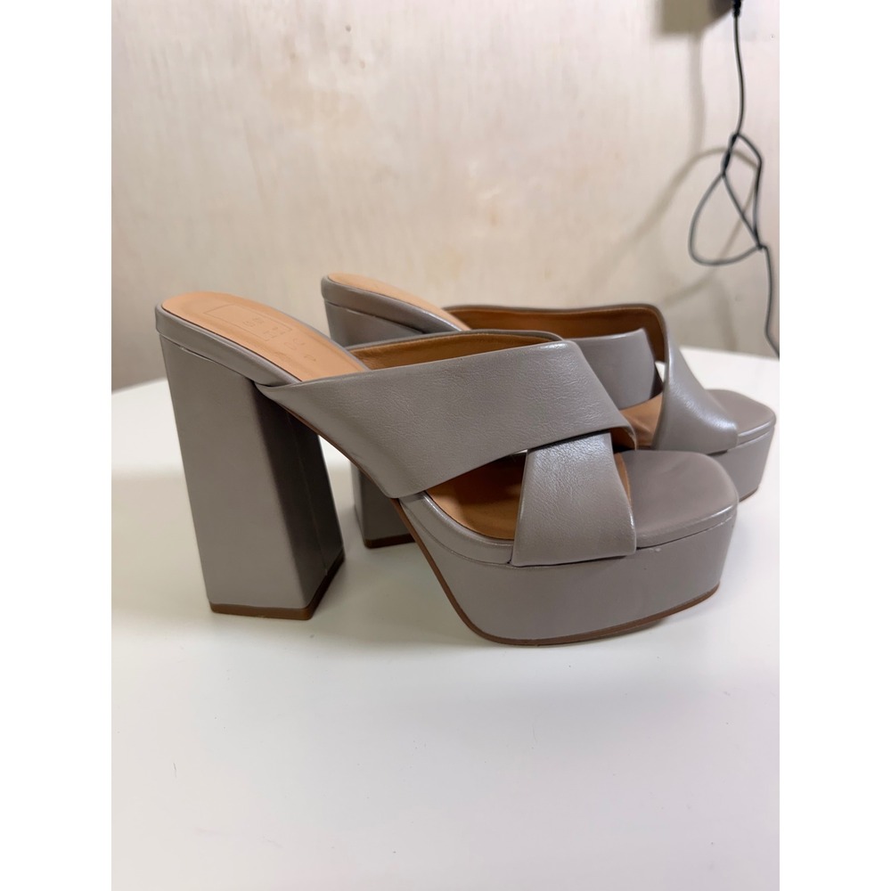 Shu Shop Federica Platform Mules Women 7 Grey Excellent Cross Strap Block Heel - Picture 4 of 7